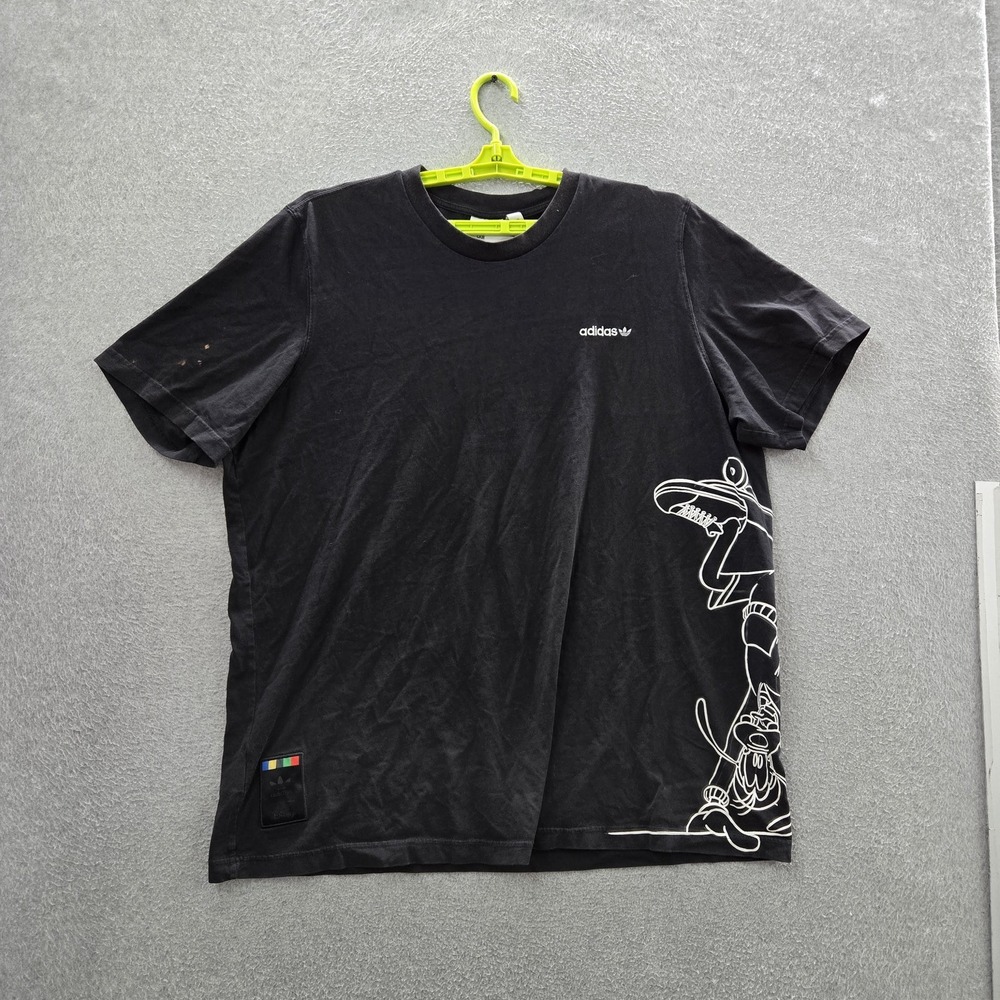 Adidas x Disney Men Shirt 2XL Black Goofy Skateboard Logo Short Sleeve READ